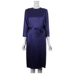 VINTAGE Maggy London Jeannene Booher Dress Size 8 Navy Blue Silk Batwing Sleeve